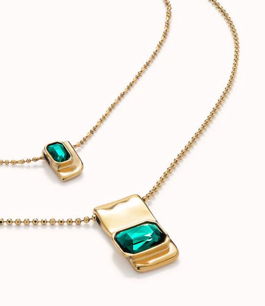 Double strand chain necklace with green crystals