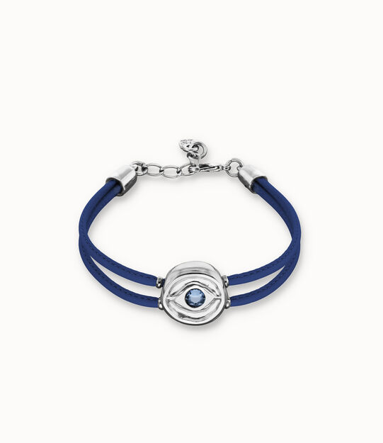 Double blue leather birthstone bracelet with eye