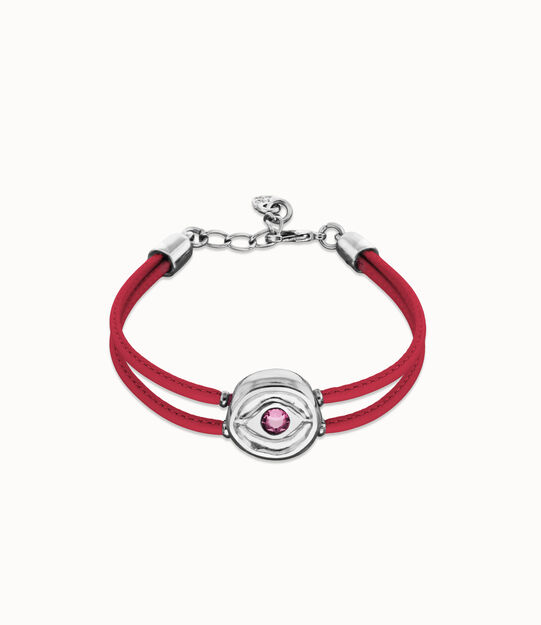 Bracelet double en cuir fuchsia avec œil plaqué argent, Argent Bracelet double en cuir fuchsia avec œil plaqué argent