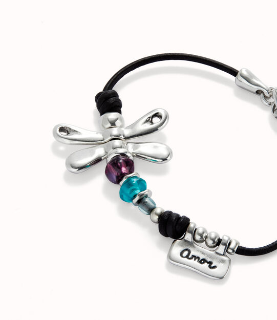 Leather bracelet with dragonfly