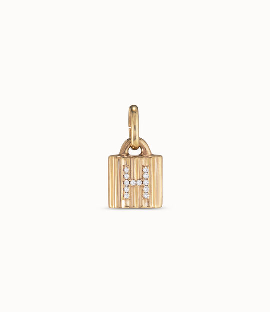 18K gold-plated padlock charm with topaz letter H
