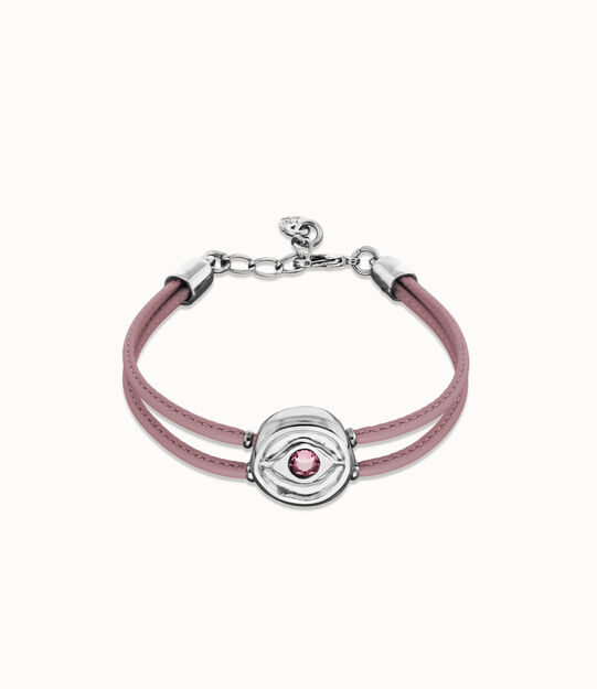 Double lilac leather birthstone bracelet with eye