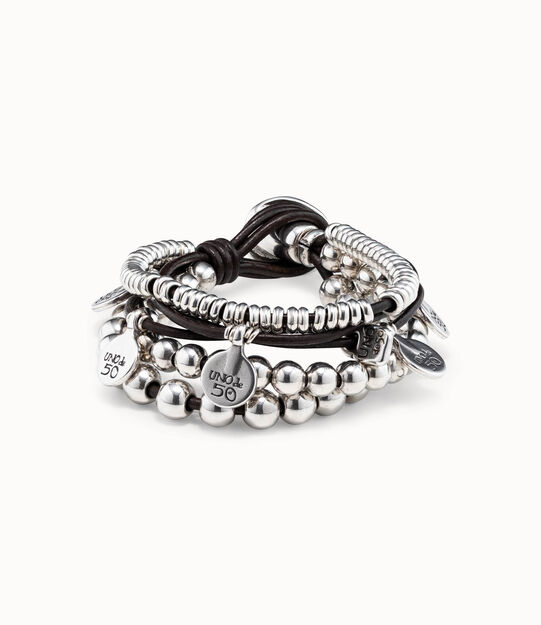 Leather beaded bracelet with charms
