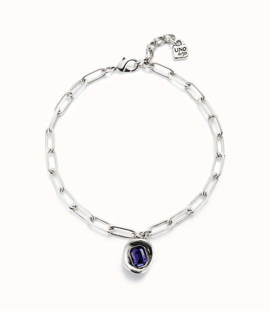 Short link chain pendant necklace purple crystal