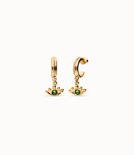 Eye-shaped drop earrings with green crystal