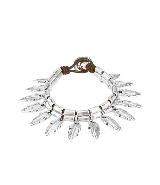 Leather bracelet with feathers