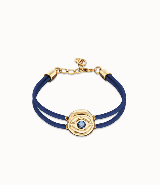 Double blue leather birthstone bracelet with eye