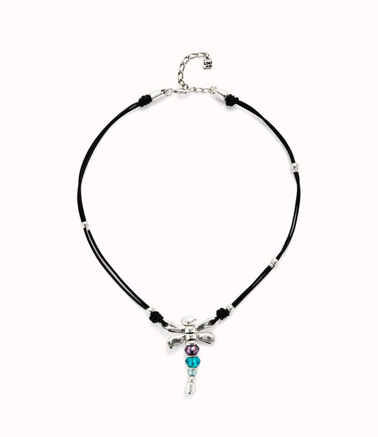 Leather pendant necklace with dragonfly
