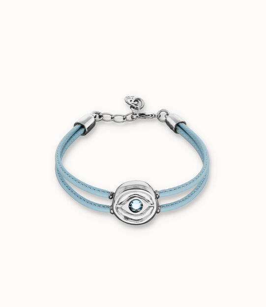 Double blue leather birthstone bracelet with eye