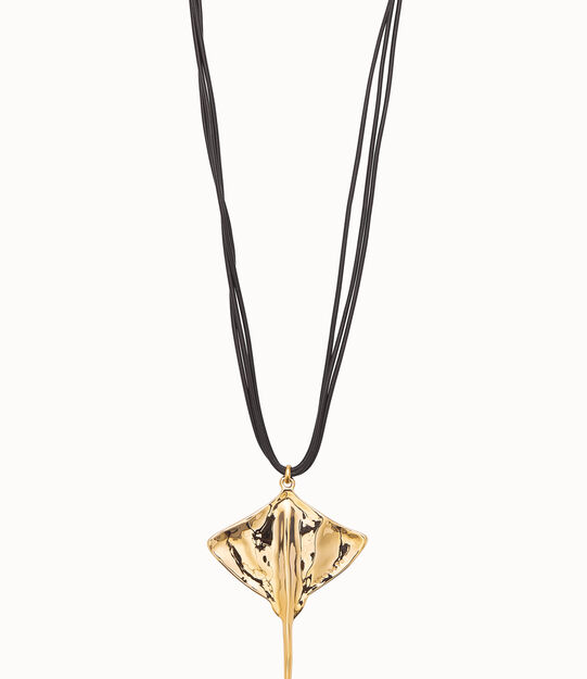 Long leather necklace pendant with manta ray