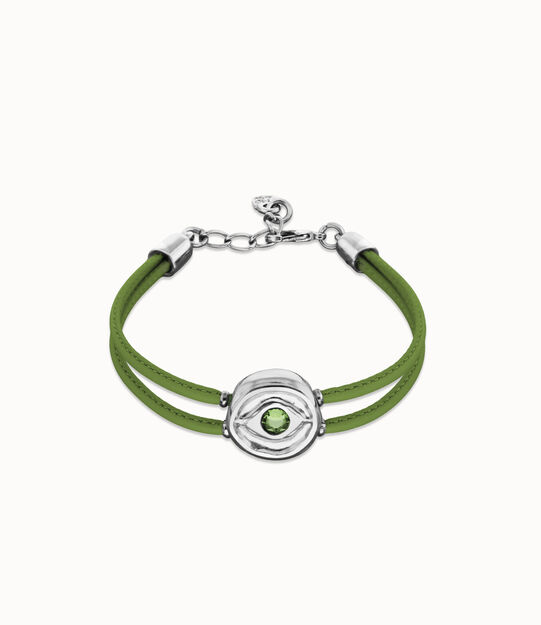 Double green leather birthstone bracelet with eye