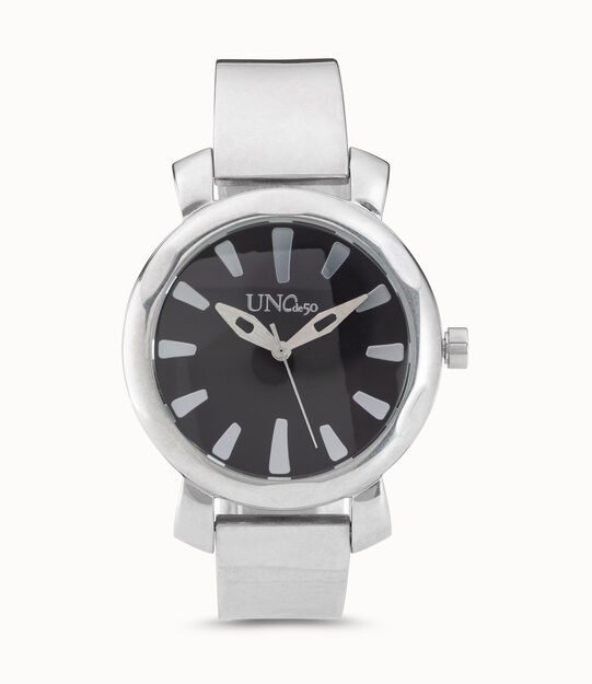Silver plated watch with black dial