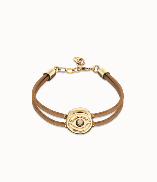 Double cream leather birthstone bracelet with eye