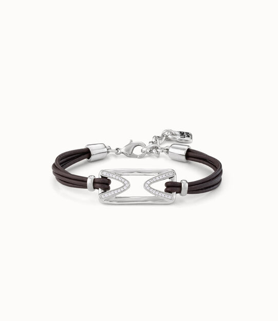 Bracelet en cuir plaqué or 18 carats avec maillon central et topazes