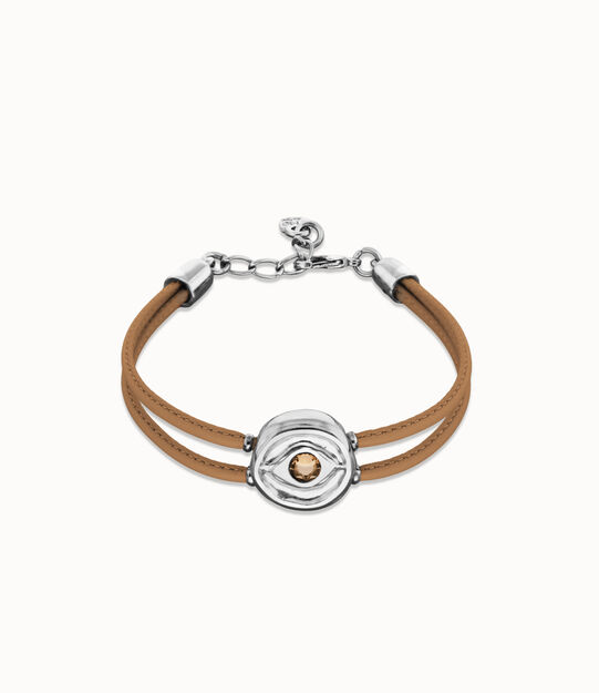 Double cream leather birthstone bracelet with eye