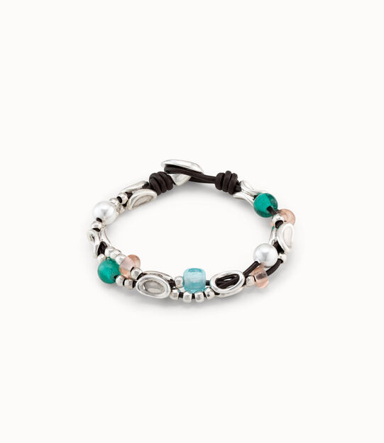 Beaded leather bracelet with crystals