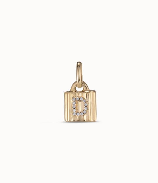 18K gold-plated padlock charm with topaz letter D