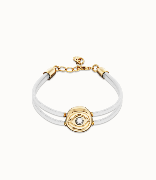 Double white leather birthstone bracelet with eye