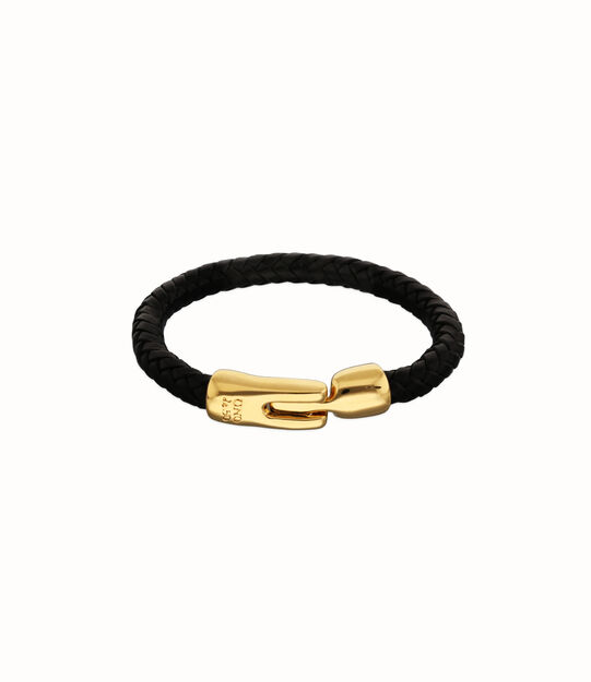 Leather braided bracelet with golden clasp