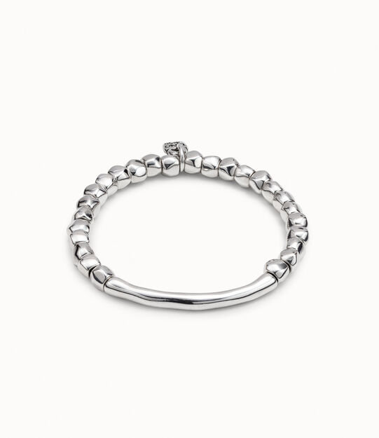 Beaded stretch bracelet with tubular piece, Silver Beaded stretch bracelet with tubular piece