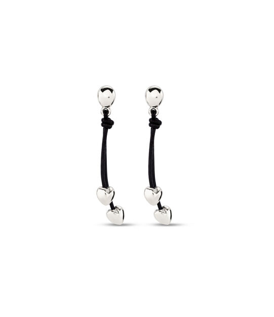 Leather drop earrings with two small hearts