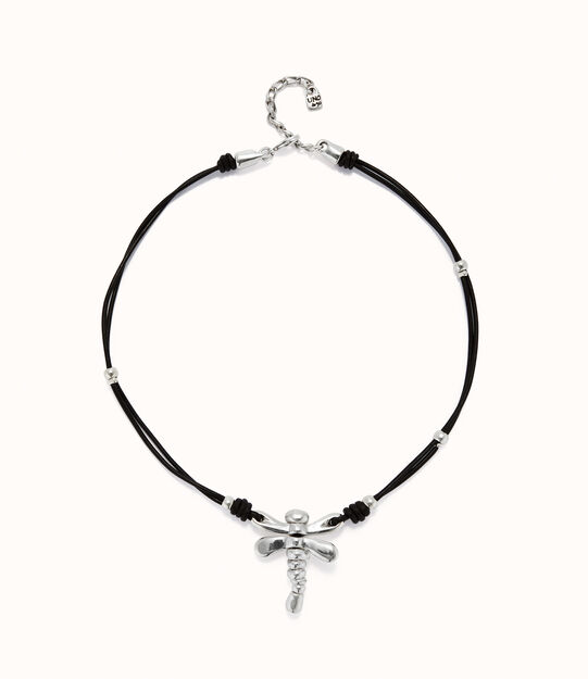 Leather pendant necklace with dragonfly