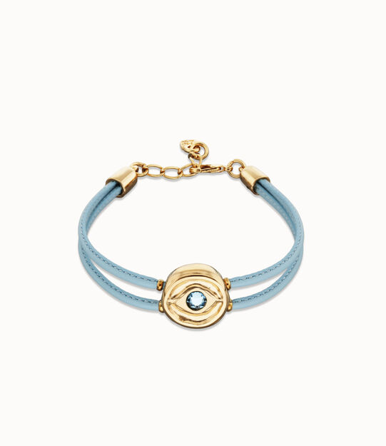 Double blue leather birthstone bracelet with eye