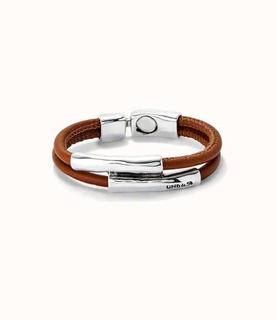Double strand lether bracelet with two tubes