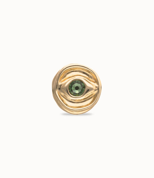 Eye-shaped signet ring with faceted green crystal