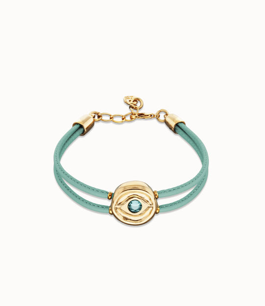 Double turquoise leather birthstone bracelet with eye