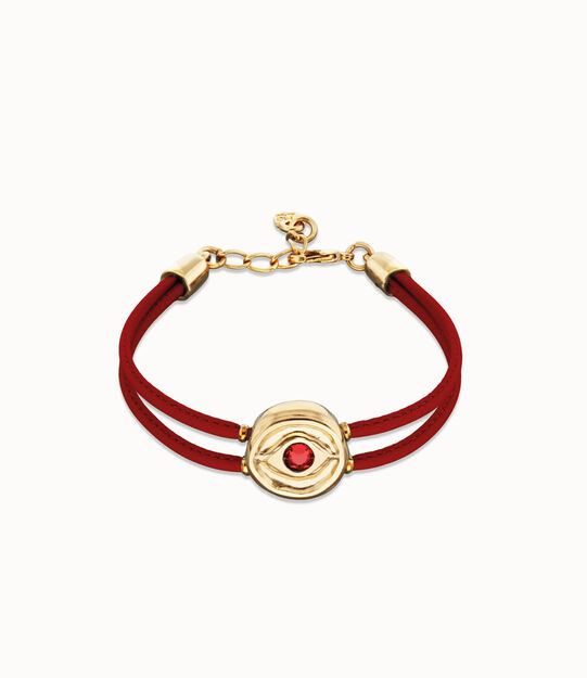 Double red leather birthstone bracelet with eye
