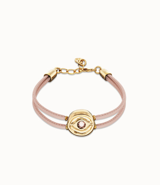 Double pink leather birthstone bracelet with eye