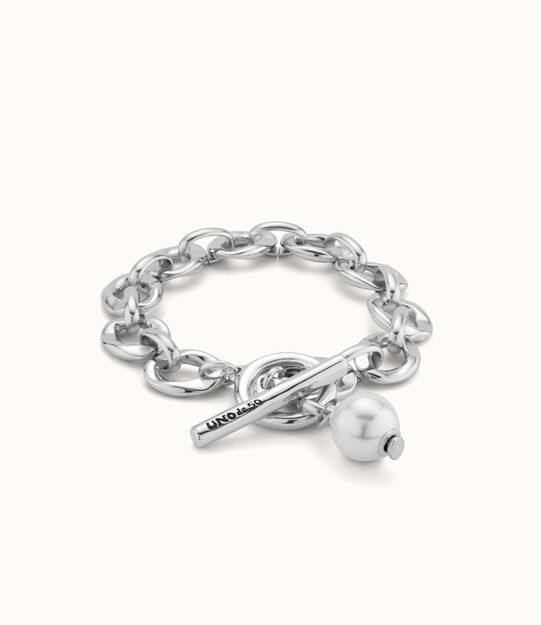 Large link chain bracelet with a pearl