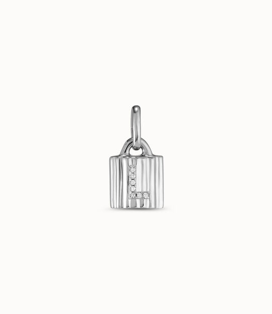 Sterling silver-plated padlock charm with topaz letter L