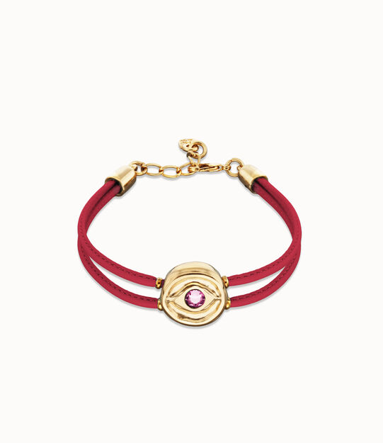 Double pink leather birthstone bracelet with eye
