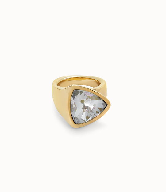 Triangular ring with green crystal