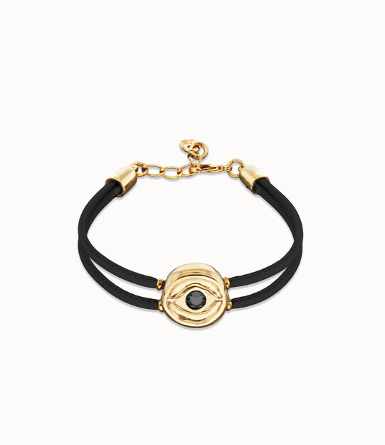 Double black leather birthstone bracelet with eye