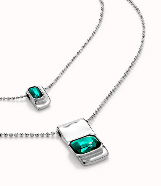 Multi strand chain necklace with green crystals