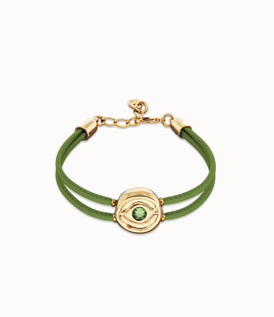 Double green leather birthstone bracelet with eye