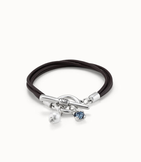 Leather bracelet with a crystal and a pearl