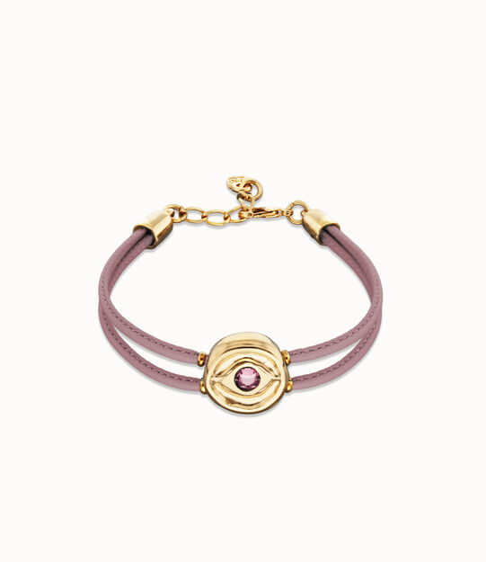 Double lilac leather birthstone bracelet with eye