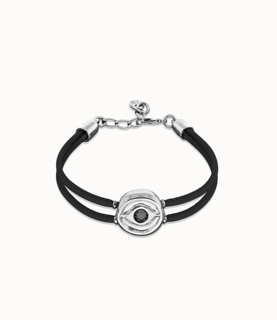 Double black leather birthstone bracelet with eye