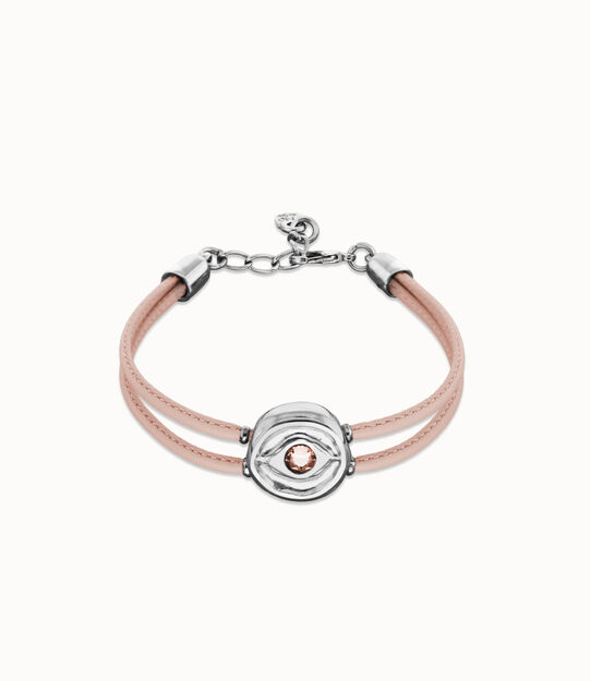 Double pink leather birthstone bracelet with eye