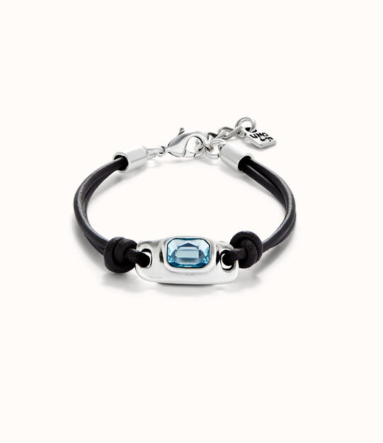 Leather bracelet with a blue  crystal