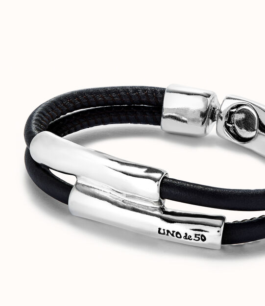 Double strand lether bracelet with two tubes