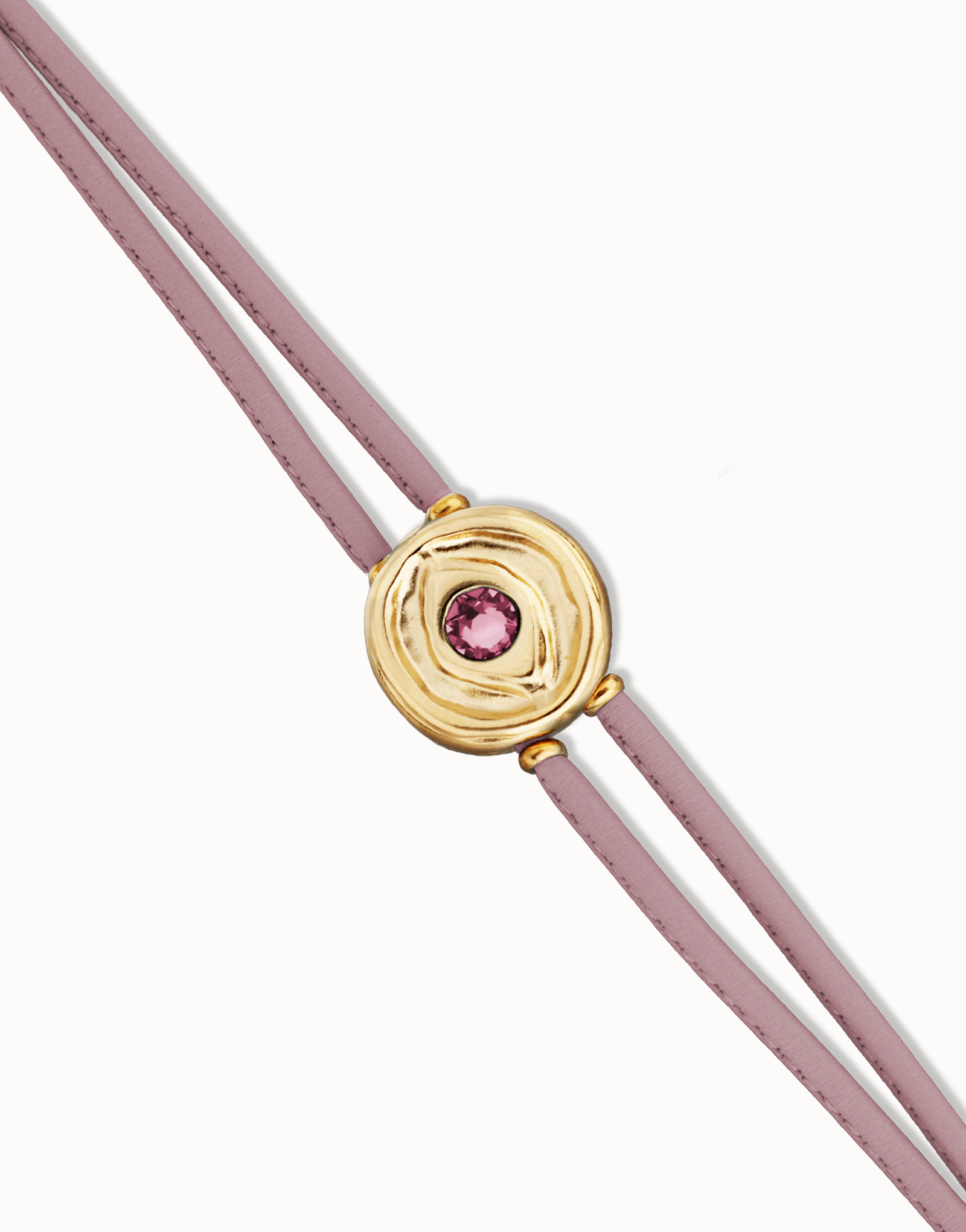 Double lilac leather birthstone bracelet with eye, Golden, large thumbnail