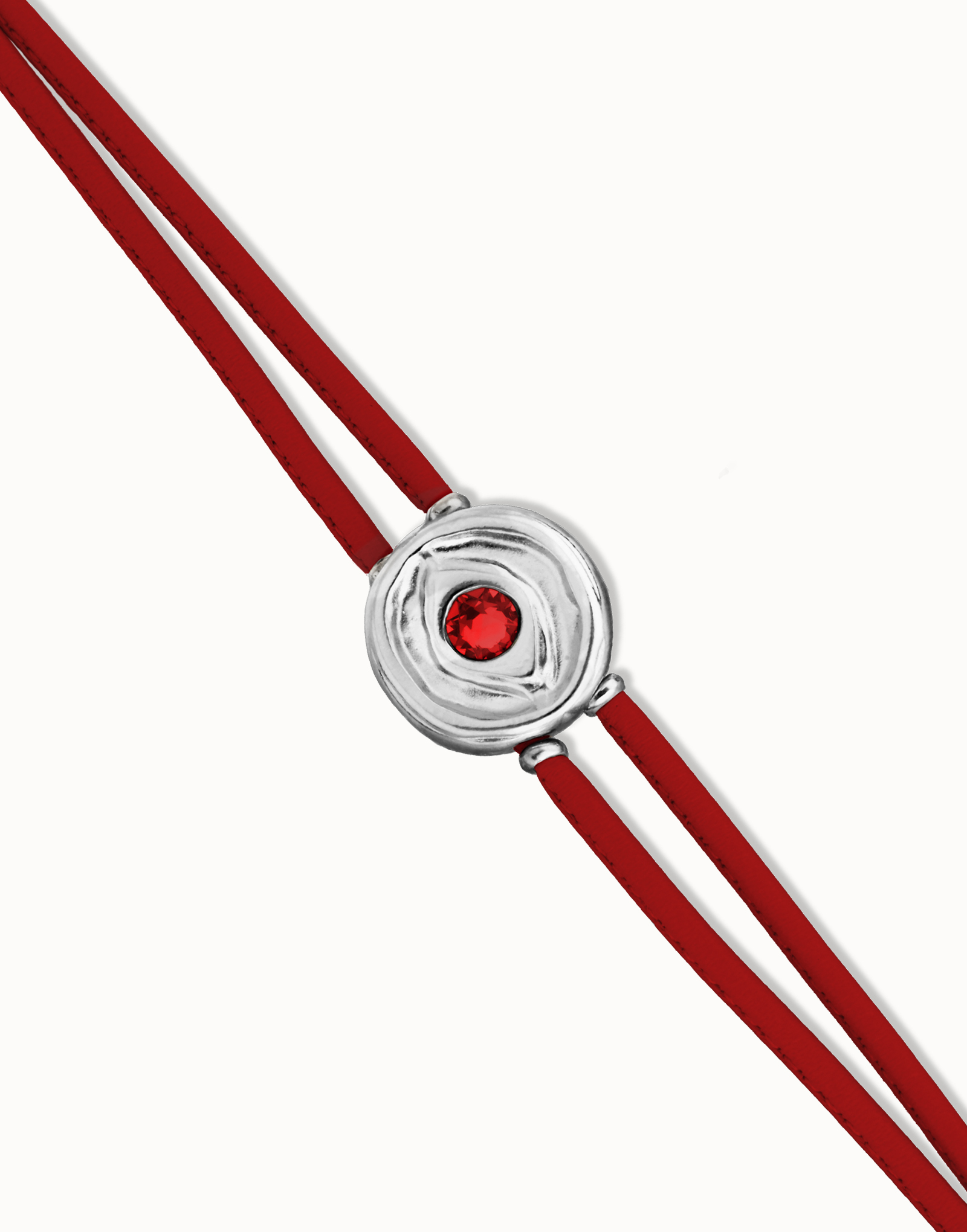 Double red leather birthstone bracelet with eye, Silver, large thumbnail