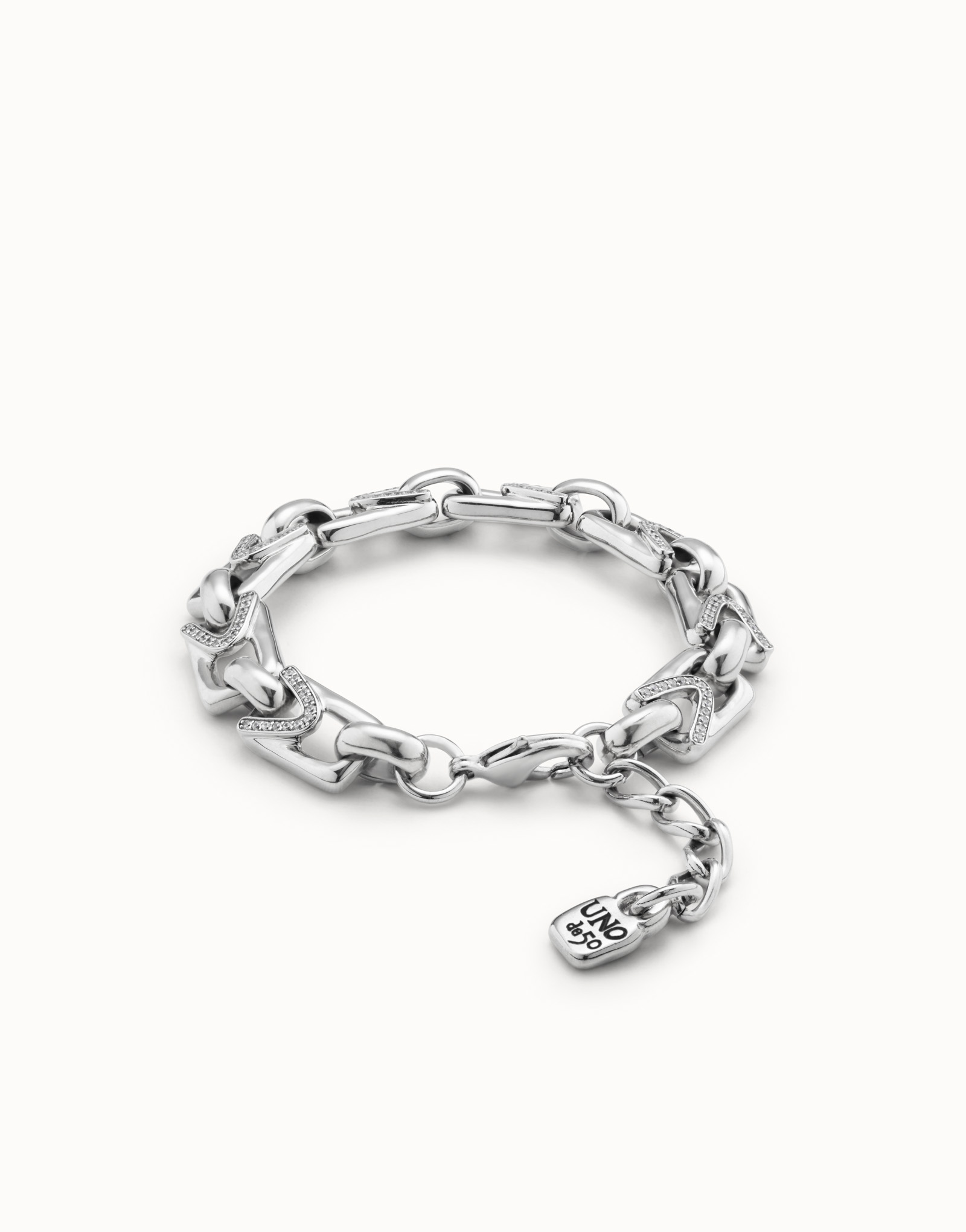 Bracelet plaqué argent avec petits maillons et topazes, Argent, large thumbnail