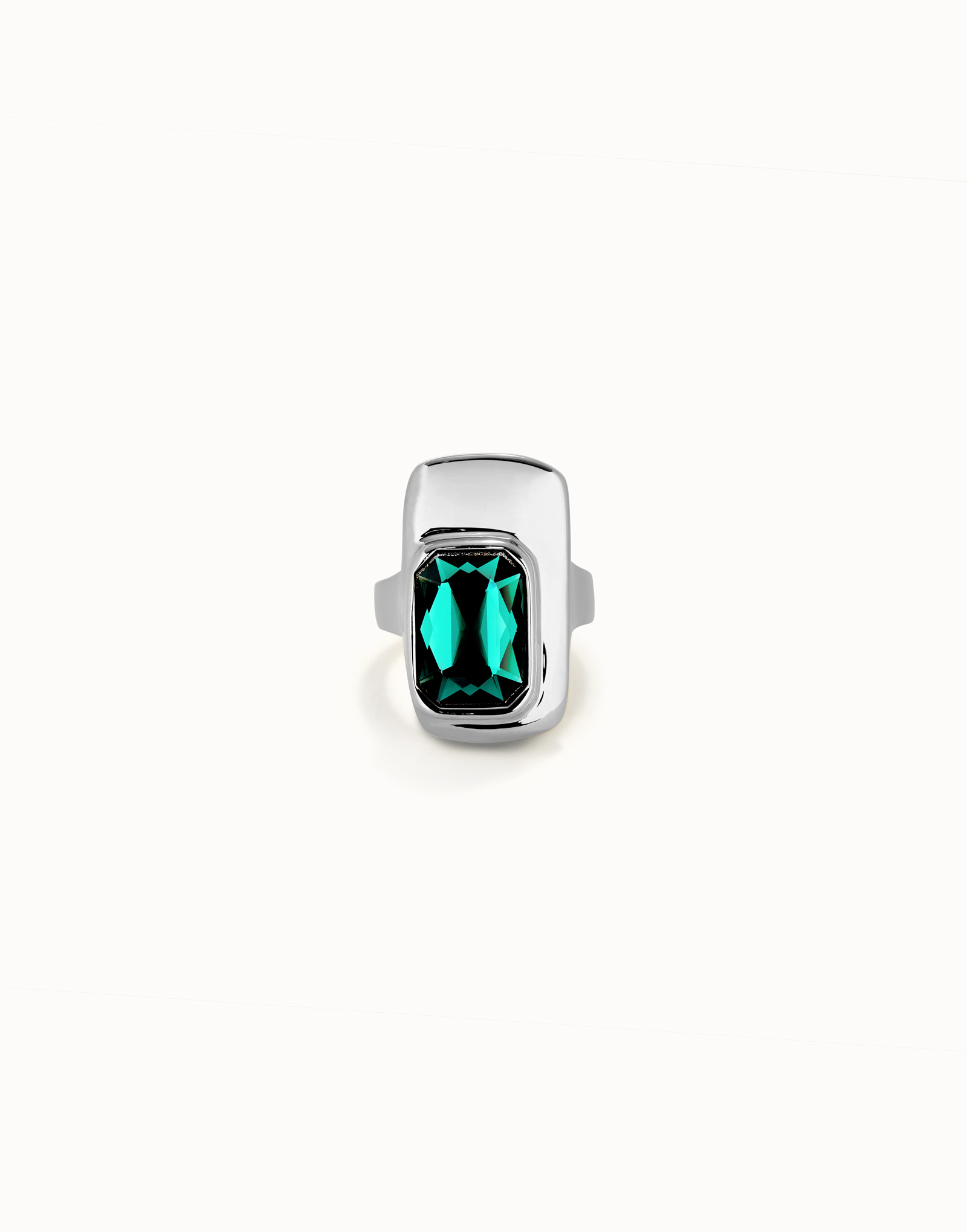 Ring with green crystal, Silver, large thumbnail