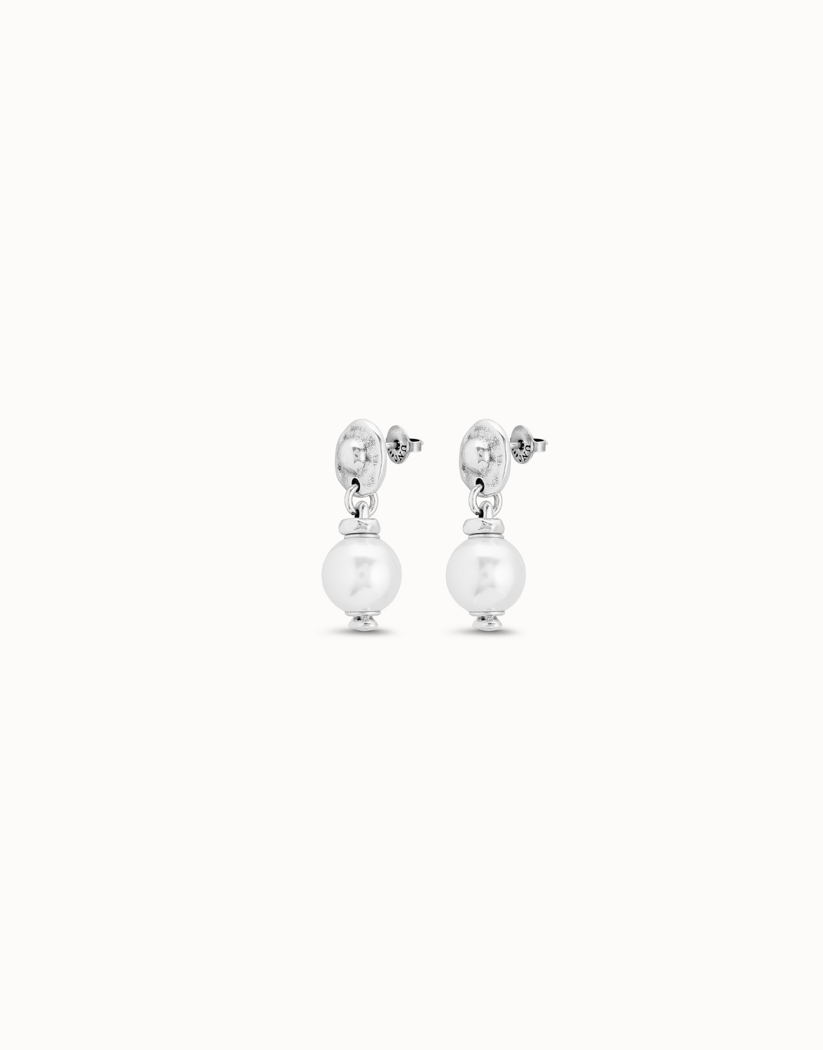 Sterling silver-plated drop earrings with pearl, Silver, large thumbnail